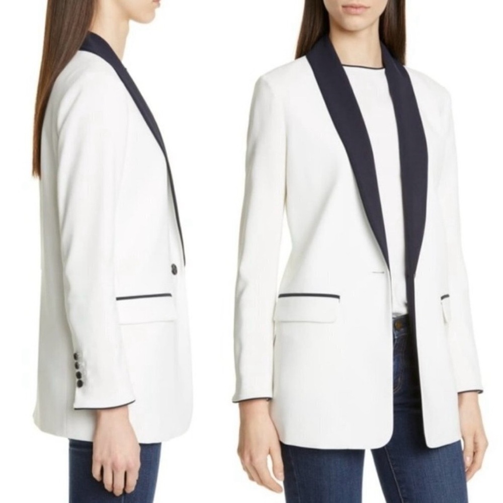 Equipment Quincy Blazer Nature White Eclipse Black Lapel & Trim Women’s Size 6 - Picture 2 of 16